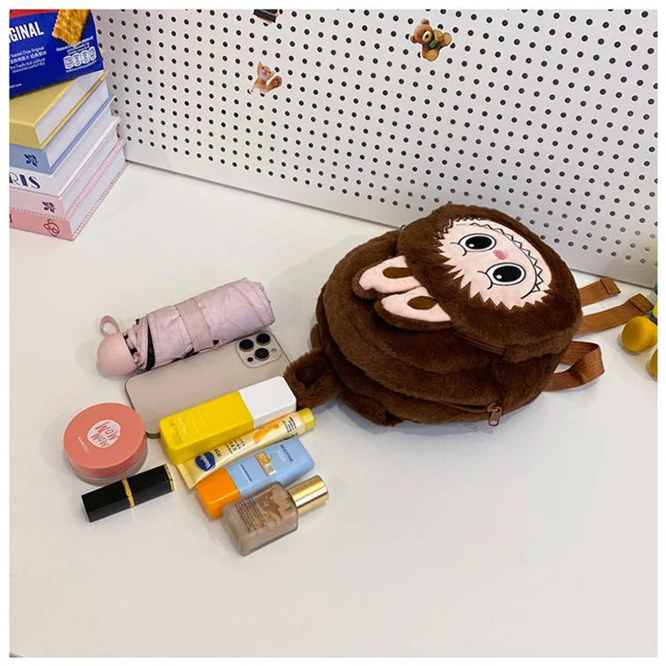 2024 Labubu Bakcpack for Girls Kids Cute Cartoon Plush Doll Bag Student Kawaii Backpack Outdoor Travel Bag