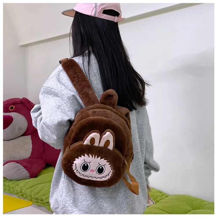 2024 Labubu Bakcpack for Girls Kids Cute Cartoon Plush Doll Bag Student Kawaii Backpack Outdoor Travel Bag
