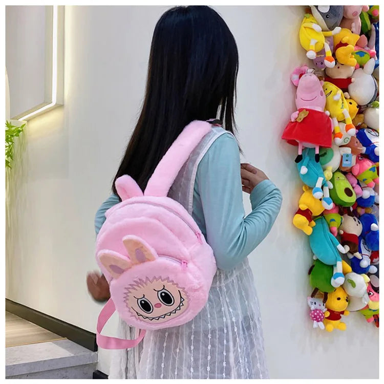 2024 Labubu Bakcpack for Girls Kids Cute Cartoon Plush Doll Bag Student Kawaii Backpack Outdoor Travel Bag