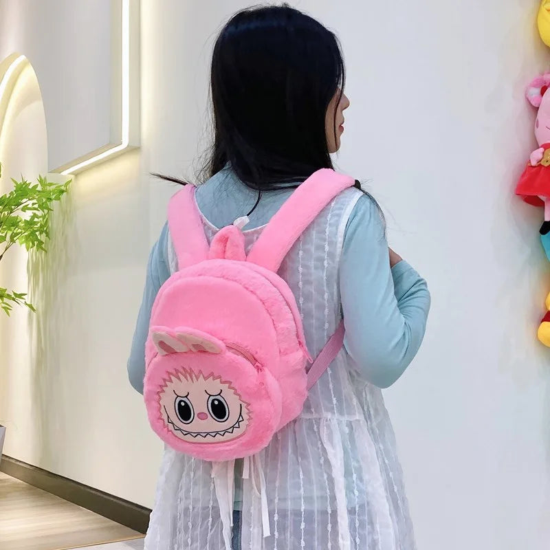 2024 Labubu Bakcpack for Girls Kids Cute Cartoon Plush Doll Bag Student Kawaii Backpack Outdoor Travel Bag