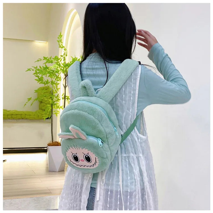 2024 Labubu Bakcpack for Girls Kids Cute Cartoon Plush Doll Bag Student Kawaii Backpack Outdoor Travel Bag