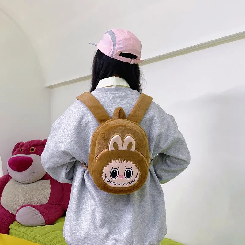 2024 Labubu Bakcpack for Girls Kids Cute Cartoon Plush Doll Bag Student Kawaii Backpack Outdoor Travel Bag
