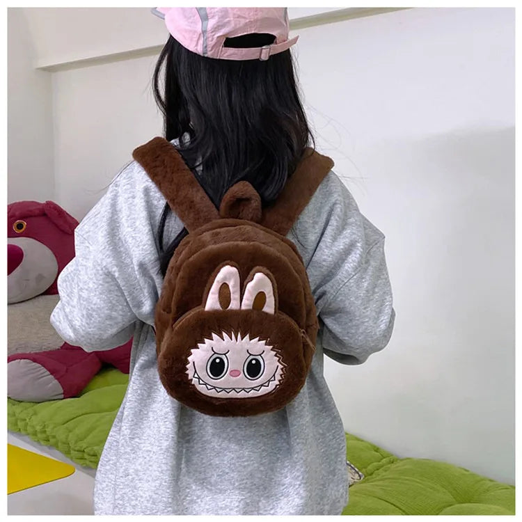 2024 Labubu Bakcpack for Girls Kids Cute Cartoon Plush Doll Bag Student Kawaii Backpack Outdoor Travel Bag