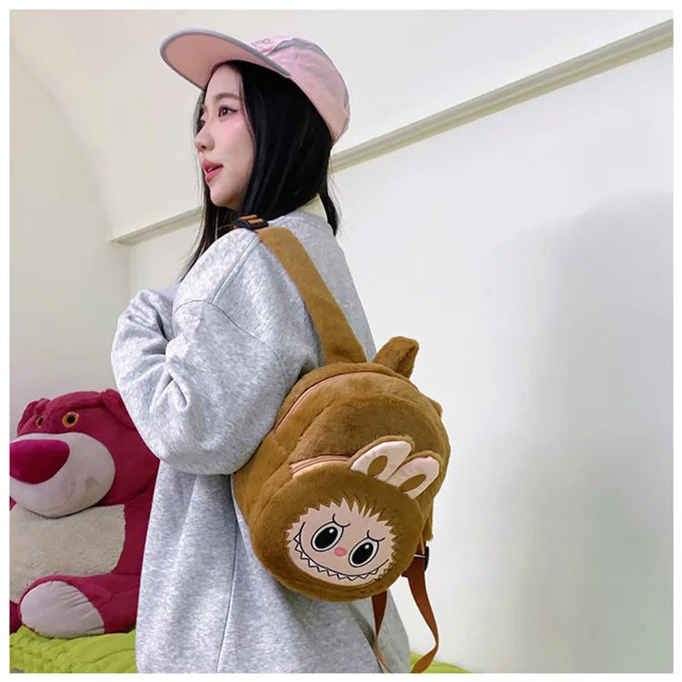 2024 Labubu Bakcpack for Girls Kids Cute Cartoon Plush Doll Bag Student Kawaii Backpack Outdoor Travel Bag