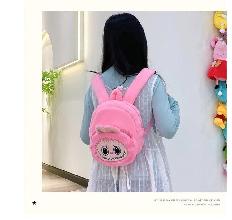 2024 Labubu Bakcpack for Girls Kids Cute Cartoon Plush Doll Bag Student Kawaii Backpack Outdoor Travel Bag
