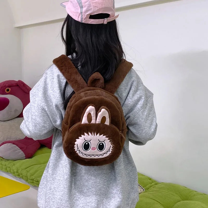 2024 Labubu Bakcpack for Girls Kids Cute Cartoon Plush Doll Bag Student Kawaii Backpack Outdoor Travel Bag