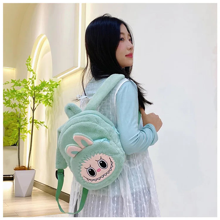 2024 Labubu Bakcpack for Girls Kids Cute Cartoon Plush Doll Bag Student Kawaii Backpack Outdoor Travel Bag