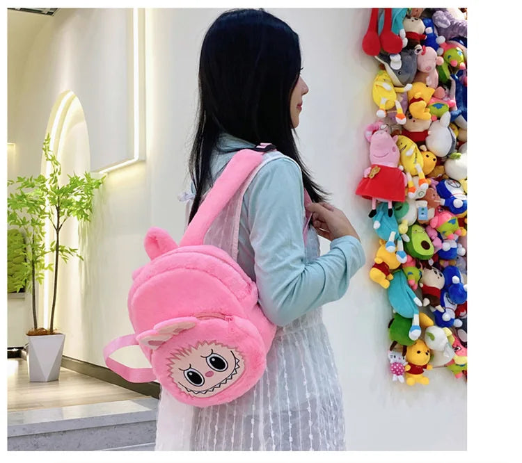 2024 Labubu Bakcpack for Girls Kids Cute Cartoon Plush Doll Bag Student Kawaii Backpack Outdoor Travel Bag