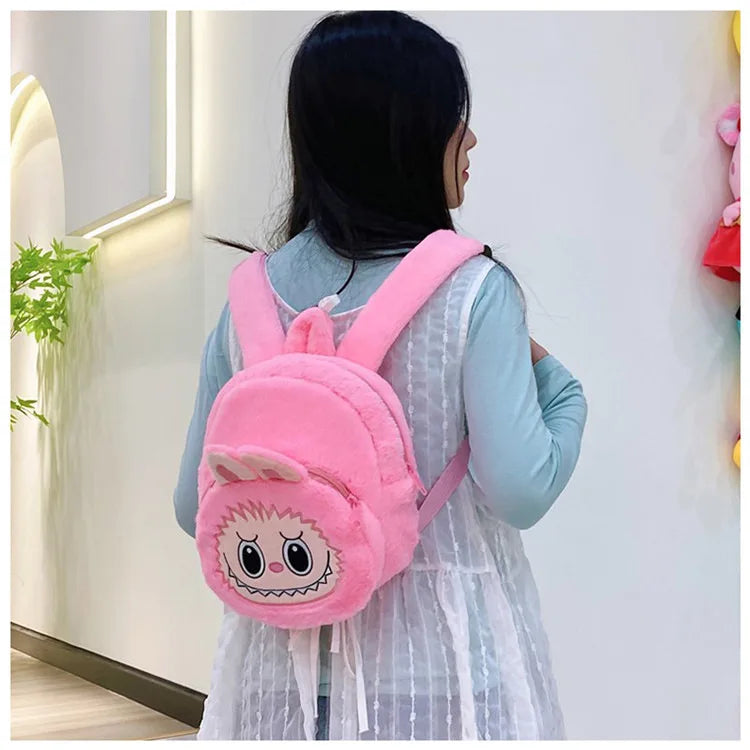 2024 Labubu Bakcpack for Girls Kids Cute Cartoon Plush Doll Bag Student Kawaii Backpack Outdoor Travel Bag