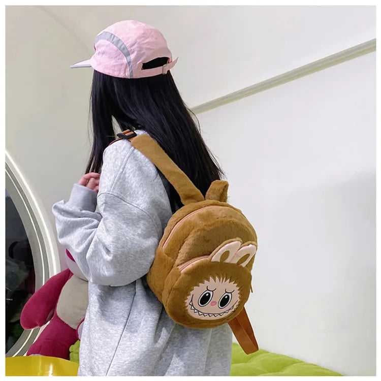 2024 Labubu Bakcpack for Girls Kids Cute Cartoon Plush Doll Bag Student Kawaii Backpack Outdoor Travel Bag