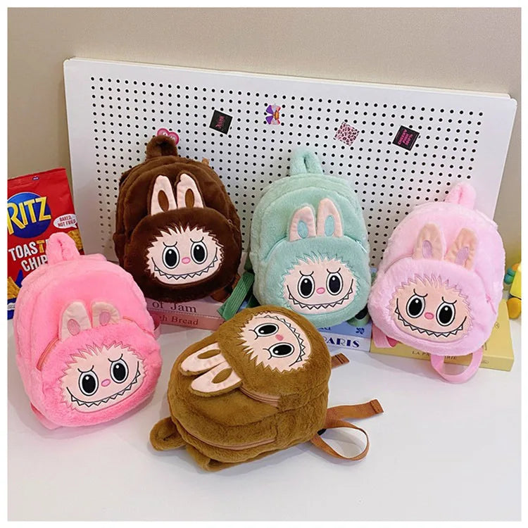 2024 Labubu Bakcpack for Girls Kids Cute Cartoon Plush Doll Bag Student Kawaii Backpack Outdoor Travel Bag