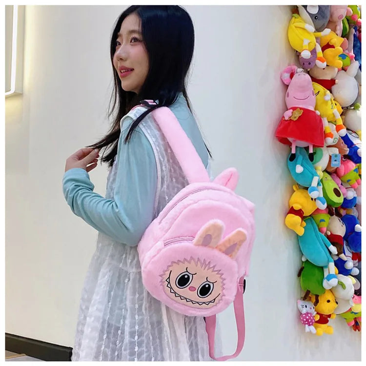 2024 Labubu Bakcpack for Girls Kids Cute Cartoon Plush Doll Bag Student Kawaii Backpack Outdoor Travel Bag