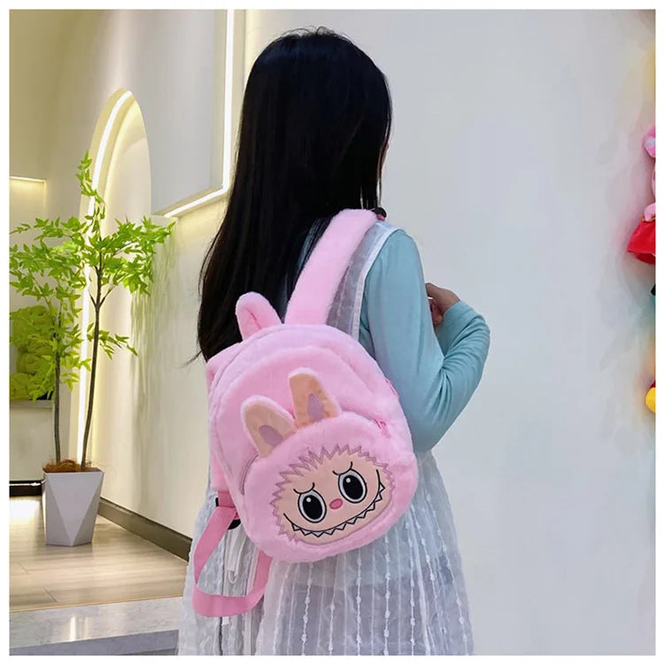 2024 Labubu Bakcpack for Girls Kids Cute Cartoon Plush Doll Bag Student Kawaii Backpack Outdoor Travel Bag