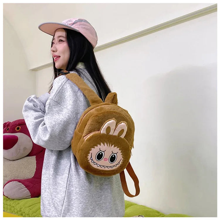 2024 Labubu Bakcpack for Girls Kids Cute Cartoon Plush Doll Bag Student Kawaii Backpack Outdoor Travel Bag