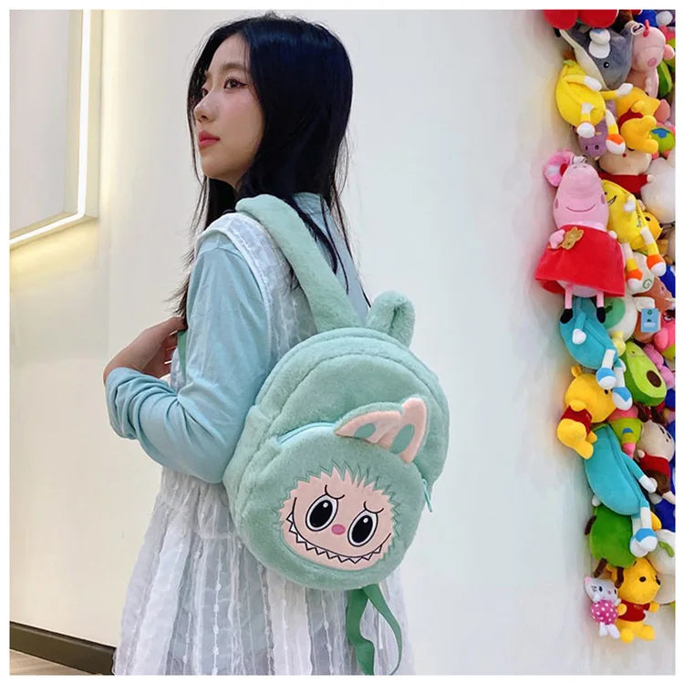 2024 Labubu Bakcpack for Girls Kids Cute Cartoon Plush Doll Bag Student Kawaii Backpack Outdoor Travel Bag