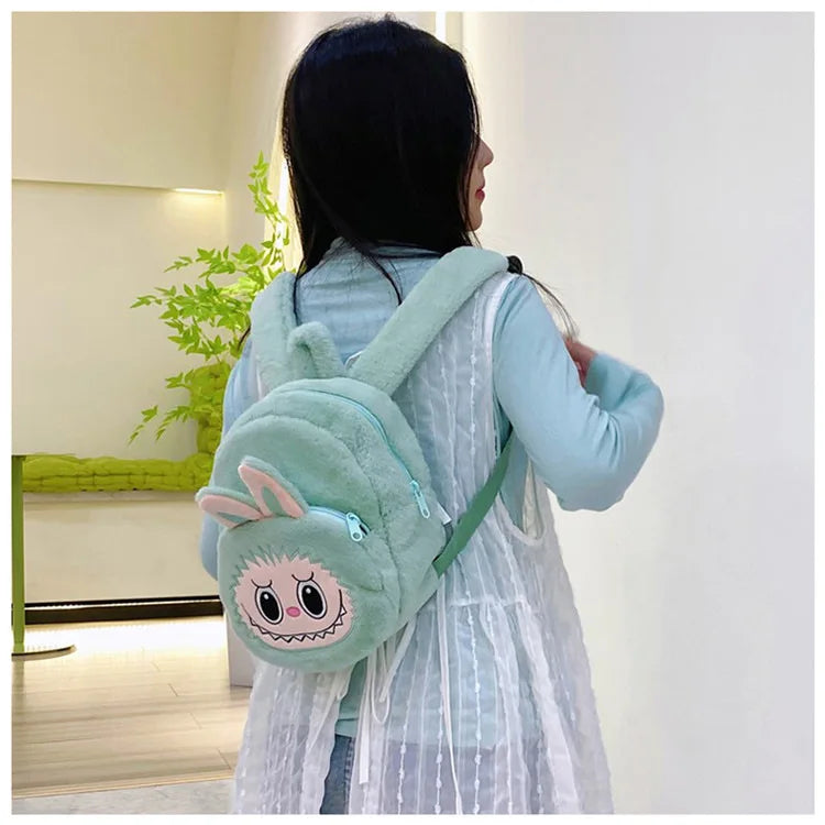 2024 Labubu Bakcpack for Girls Kids Cute Cartoon Plush Doll Bag Student Kawaii Backpack Outdoor Travel Bag