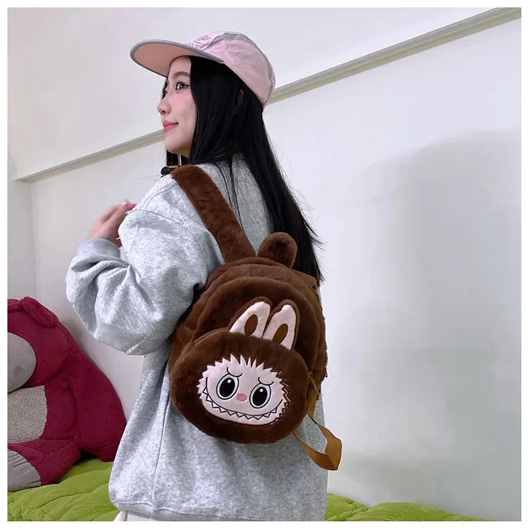 2024 Labubu Bakcpack for Girls Kids Cute Cartoon Plush Doll Bag Student Kawaii Backpack Outdoor Travel Bag
