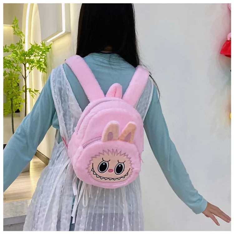 2024 Labubu Bakcpack for Girls Kids Cute Cartoon Plush Doll Bag Student Kawaii Backpack Outdoor Travel Bag