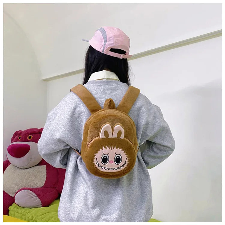 2024 Labubu Bakcpack for Girls Kids Cute Cartoon Plush Doll Bag Student Kawaii Backpack Outdoor Travel Bag