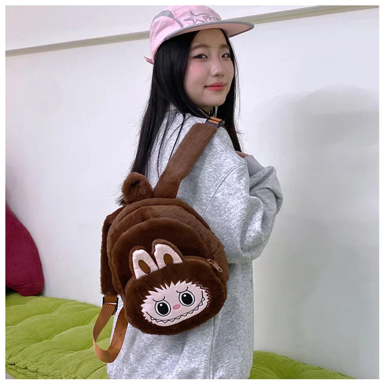 2024 Labubu Bakcpack for Girls Kids Cute Cartoon Plush Doll Bag Student Kawaii Backpack Outdoor Travel Bag